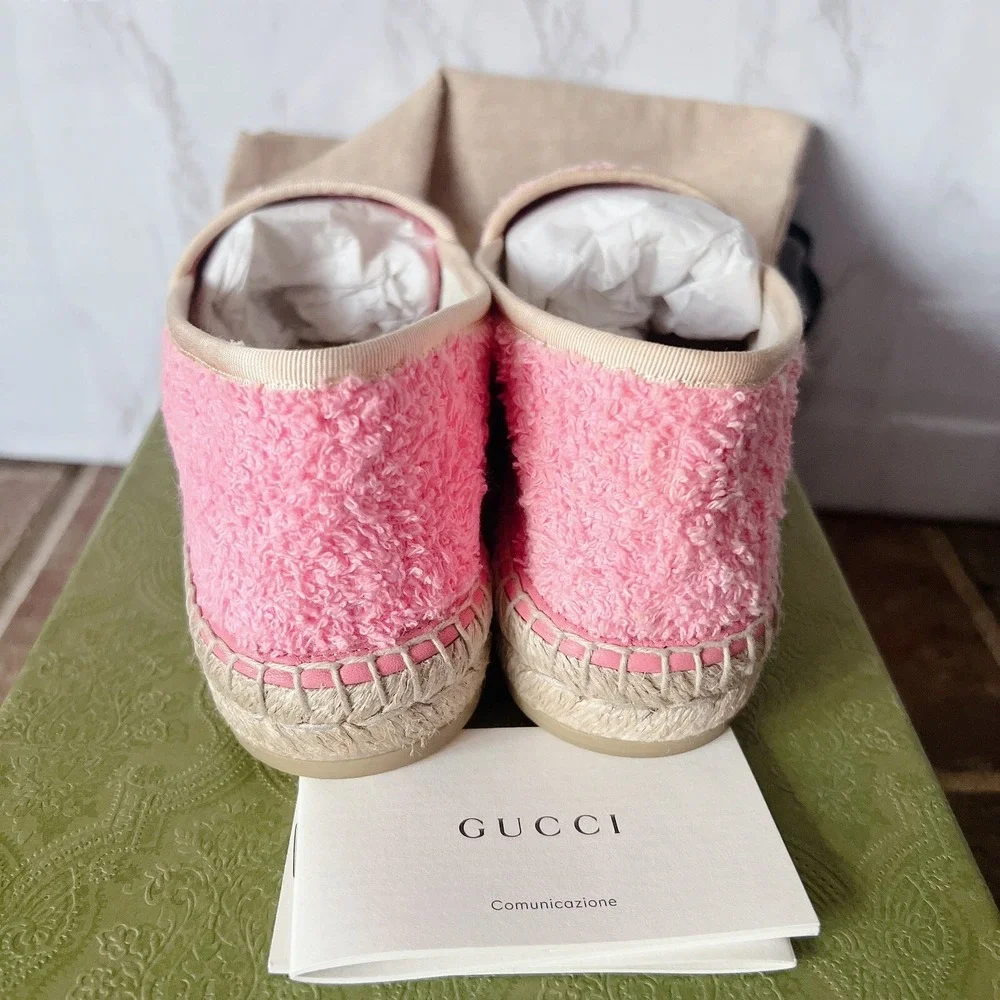 Gucci GG Logo Monogram Interlocking G Terry Espadrille Flat Pink Womens EU 36